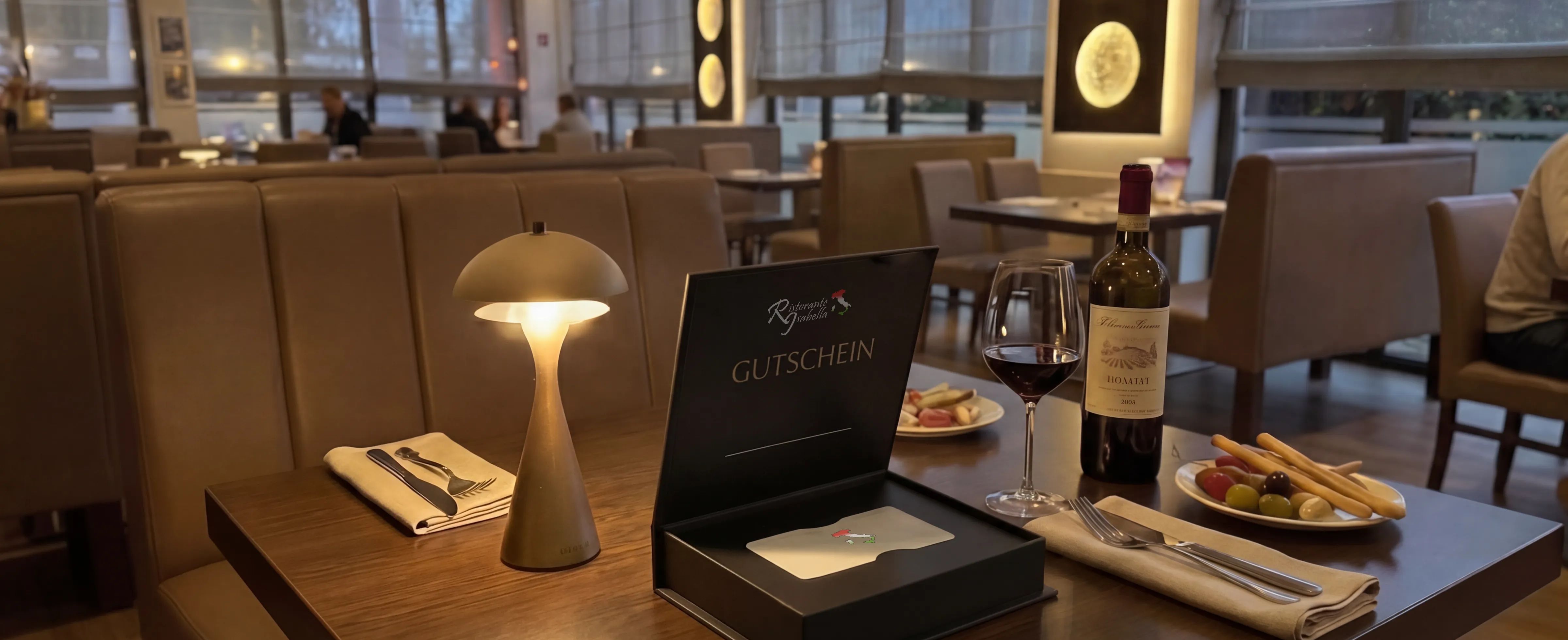 Geschenkbox wein restaurant tisch